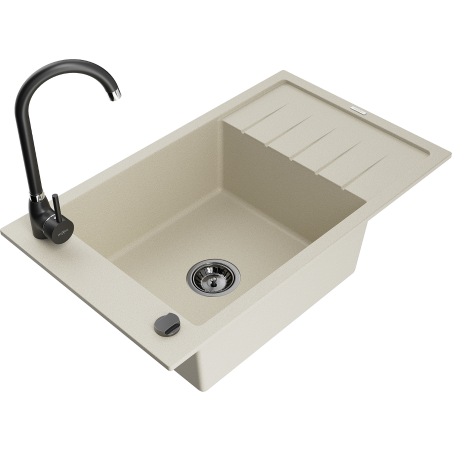 Mexen Elias granitový dřez 1-komorový s odkapávačem a kuchyňskou baterií Telma, béžový - 6511-69-670200-70