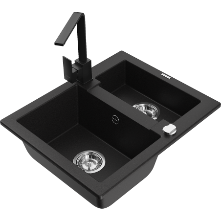 Mexen Carlos granitový dřez 1,5-komorový s kuchyňskou baterií Rita, černý - 6518-77-670300-70