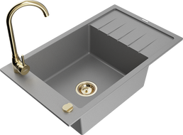 Mexen Elias granitový dřez 1-komorový s odkapávačem a kuchyňskou baterií Telma, šedý - 6511-71-670200-50