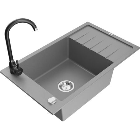Mexen Elias granitový dřez s odkapávačem a kuchyňskou baterií Telma, šedý - 6511-71-670200-70