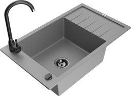 Mexen Elias granitový dřez 1-komorový s odkapávačem a kuchyňskou baterií Telma, šedý - 6511-71-670200-70-B