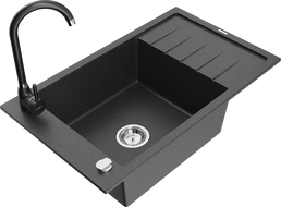 Mexen Elias granitový dřez 1-komorový s odkapávačem a kuchyňskou baterií Telma, černý s tečkami - 6511-76-670200-70