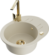 Mexen Kevin granitový dřez 1-komorový s odkapávačem a kuchyňskou baterií Rita, béžový - 6517-69-670300-50