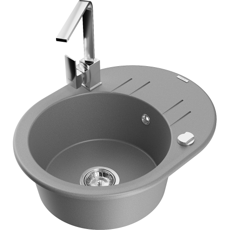 Mexen Kevin granitový jednodřez s odkapávačem a kuchyňskou baterií Rita, šedý - 6517-71-670300-00