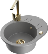 Mexen Kevin granitový dřez 1-komorový s odkapávačem a kuchyňskou baterií Rita, šedý - 6517-71-670300-50