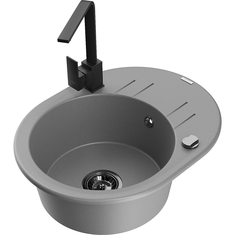 Mexen Kevin granitový dřez 1-komorový s odkapávačem a kuchyňskou baterií Rita, šedý - 6517-71-670300-70-B