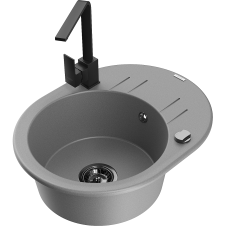 Mexen Kevin granitový dřez 1-komorový s odkapávačem a kuchyňskou baterií Rita, šedý - 6517-71-670300-70-B