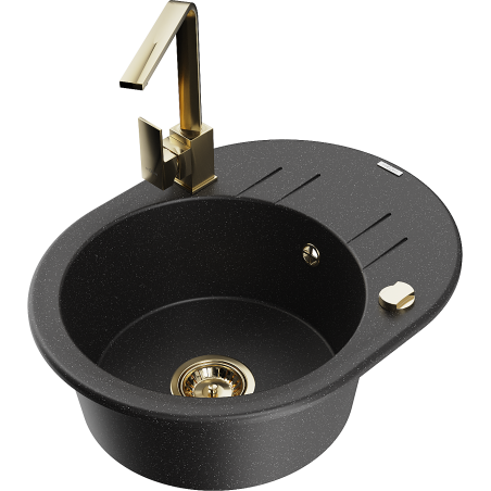 Mexen Kevin granitový dřez 1-komorový s odkapávačem a kuchyňskou baterií Rita, černý/stříbrný - 6517-73-670300-50