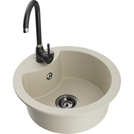 Mexen Diego granitový dřez 1-komorový s kuchyňskou baterií Telma, béžový - 6512-69-670200-70