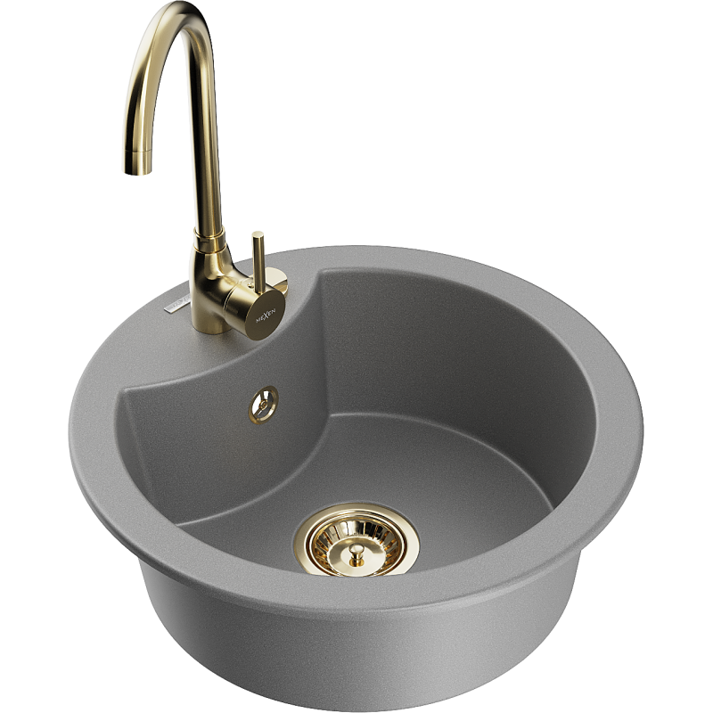 Mexen Diego granitový dřez 1-komorový s kuchyňskou baterií Telma, šedý - 6512-71-670200-50