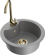 Mexen Diego granitový dřez 1-komorový s kuchyňskou baterií Telma, šedý - 6512-71-670200-50