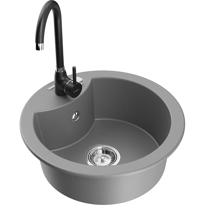 Mexen Diego granitový dřez s baterií Telma, šedý - 6512-71-670200-70