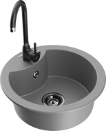 Mexen Diego granitový dřez jednokomorový s kuchyňskou baterií Telma, šedý - 6512-71-670200-70-B