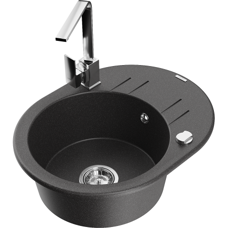 Mexen Kevin granitový dřez 1-komorový s odkapávačem a kuchyňskou baterií Rita, černý skvrnitý - 6517-76-670300-00