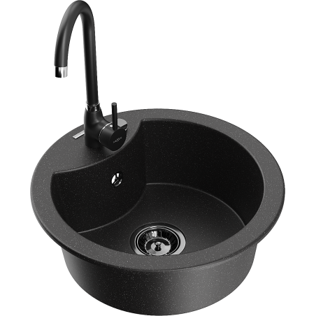 Mexen Diego granitový dřez 1-komorový s kuchyňskou baterií Telma, černý/stříbrný - 6512-73-670200-70-B