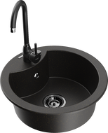 Mexen Diego granitový dřez 1-komorový s kuchyňskou baterií Telma, černá/zlatá - 6512-75-670200-70-B