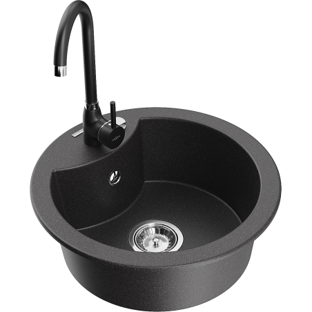 Mexen Diego granitový dřez 1-komorový s kuchyňskou baterií Telma, černý s tečkami - 6512-76-670200-70