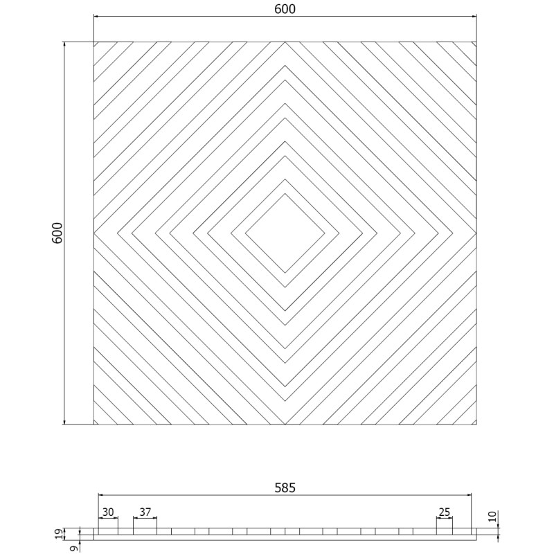 Mexen Linea 03 akustický nástěnný panel 60 x 60 cm (4 ks), plsť 9 mm, technická dýha, Dub Classic - S110-60607-03-041