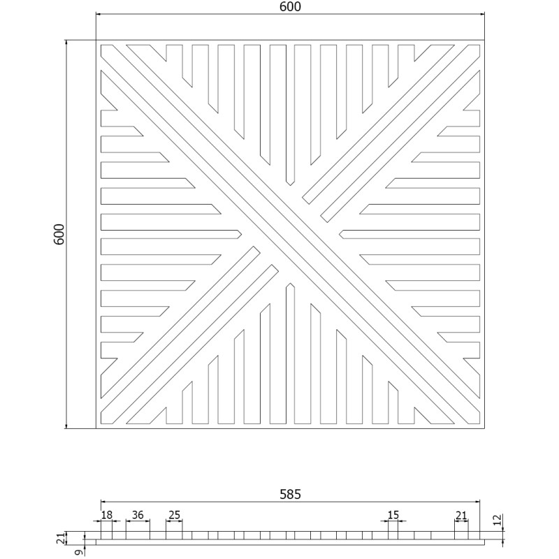 Mexen Linea 05 akustický stěnový panel 60 x 60 cm (4 ks), plsť 9 mm, technická dýha, Bělený Dub - S110-60607-05-040