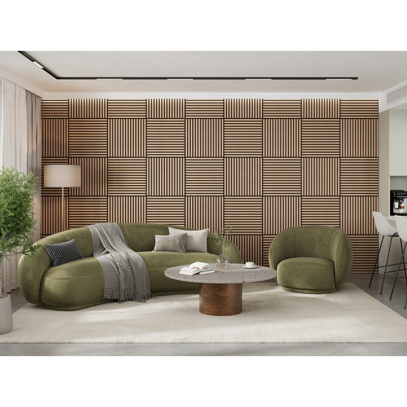 Mexen Linea 15 akustický nástěnný panel 60 x 60 cm (4 ks), plsť 9 mm, technická dýha, Bělený Dub - S110-60607-15-040