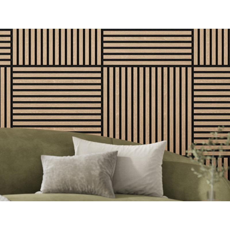 Mexen Linea 15 akustický nástěnný panel 60 x 60 cm (4 ks), plsť 9 mm, technická dýha, Bělený Dub - S110-60607-15-040