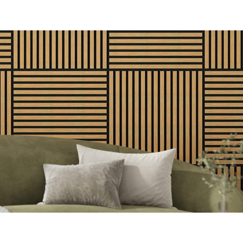 Mexen Linea 15 akustický nástěnný panel 60 x 60 cm (4ks), plsť 9 mm, technická dýha, Dub Classic - S110-60607-15-041