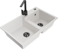 Mexen Tomas dřez žulový 2-komorový s kuchyňskou baterií Rita, bílý - 6516-20-670300-70