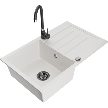 Mexen Bruno granitový dřez s 1 komorou a odkapávačem a kuchyňskou baterií Telma, bílá - 6513-20-670200-70