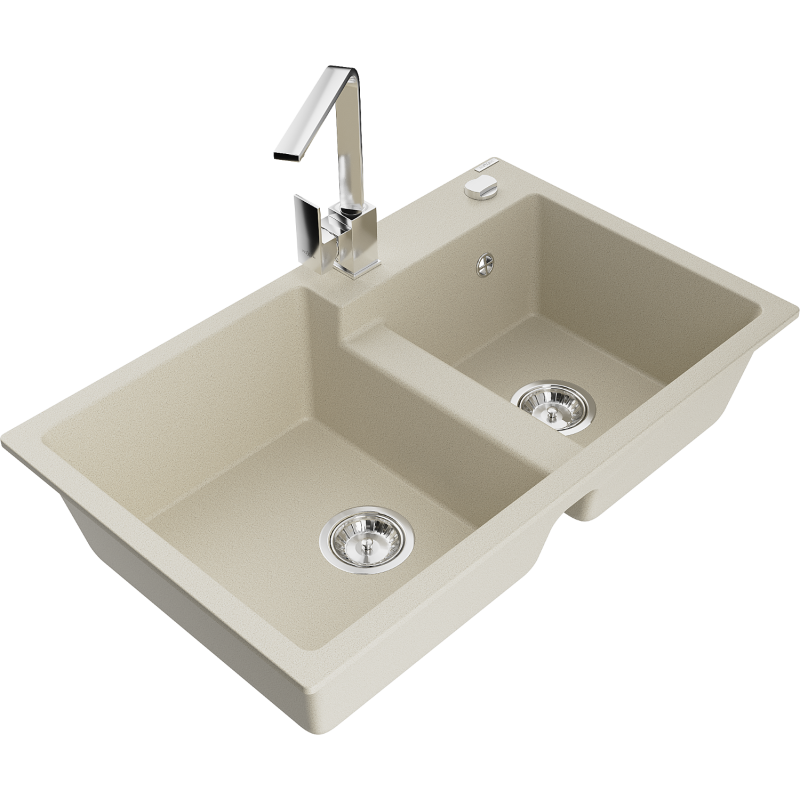 Mexen Tomas granitový dřez 2-komorový s kuchyňskou baterií Rita, béžový - 6516-69-670300-00
