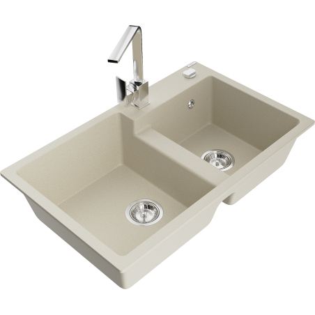Mexen Tomas granitový dřez 2-komorový s kuchyňskou baterií Rita, béžový - 6516-69-670300-00