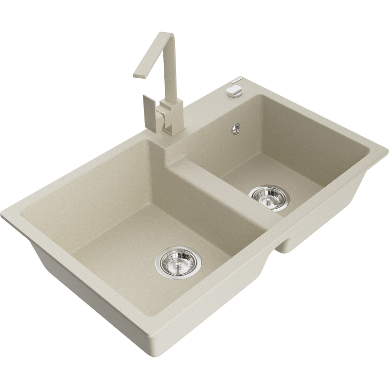 Mexen Tomas granitový dřez 2-komorový s kuchyňskou baterií Rita, béžový - 6516-69-670300-69