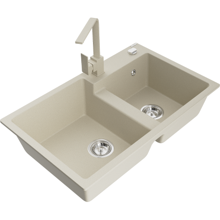 Mexen Tomas granitový dřez 2-komorový s kuchyňskou baterií Rita, béžový - 6516-69-670300-69