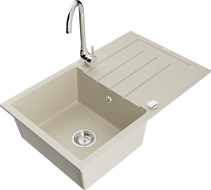 Mexen Bruno granitový dřez s 1 komorou a odkapávačem a kuchyňská baterie Telma, béžový - 6513-69-670200-00