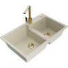 Mexen Tomas, dvoukomorový granitový dřez s kuchyňskou baterií Rita, béžový - 6516-69-670300-50