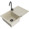 Mexen Bruno jednokomorový granitový dřez s odkapávačem a kuchyňskou baterií Telma, béžový - 6513-69-670200-70