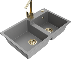 Mexen Tomas granitový dřez 2-komorový s kuchyňskou baterií Rita, šedý - 6516-71-670300-50