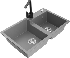 Mexen Tomas žulový dřez, 2 komory s kuchyňskou baterií Rita, šedý - 6516-71-670300-70