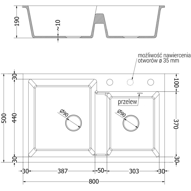 Mexen Tomas granitový dřez s 2 komorami s kuchyňskou baterií Rita, šedý - 6516-71-670300-70