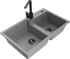 Mexen Tomas granitový dřez 2-komorový s kuchyňskou baterií Rita, šedý - 6516-71-670300-70-B