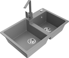 Mexen Tomas granitový dřez 2-komorový s kuchyňskou baterií Rita, šedý - 6516-71-670300-71