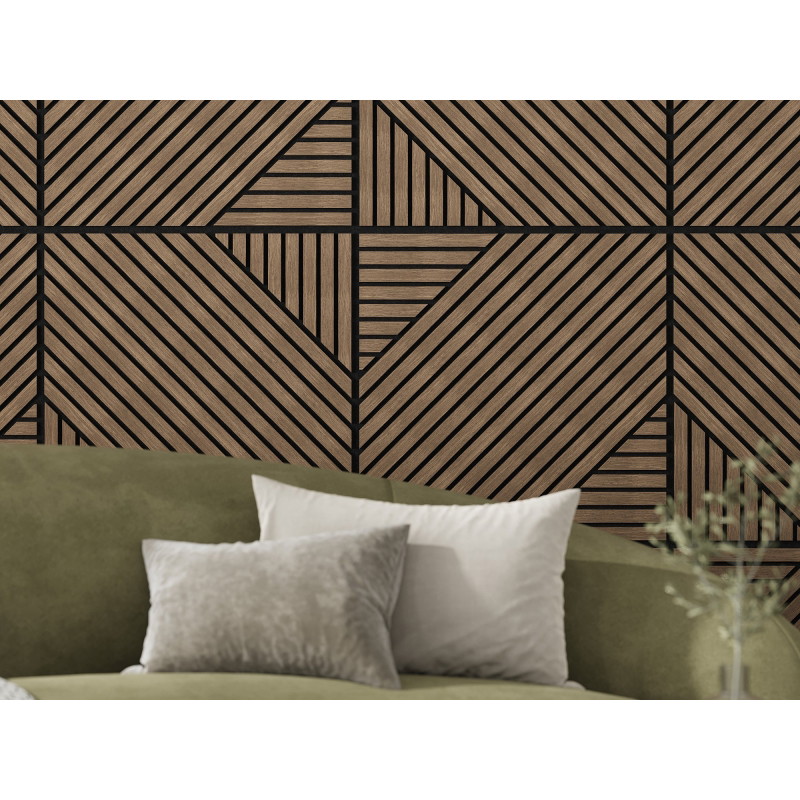 Mexen Linea 26 akustický nástěnný panel 60 x 60 cm (4ks), plsť 9 mm, technická dýha, Tmavý ořech - S110-60607-26-044