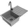 Mexen Bruno granitový dřez jednokomorový s odkapávačem a kuchyňskou baterií Telma, šedý - 6513-71-670200-70-B