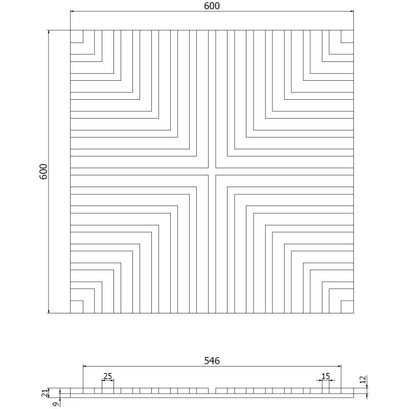 Mexen Linea 02 akustický nástěnný panel 60 x 60 cm (4 ks), plsť 9 mm, technická dýha, Šedý Dub - S110-60607-02-043