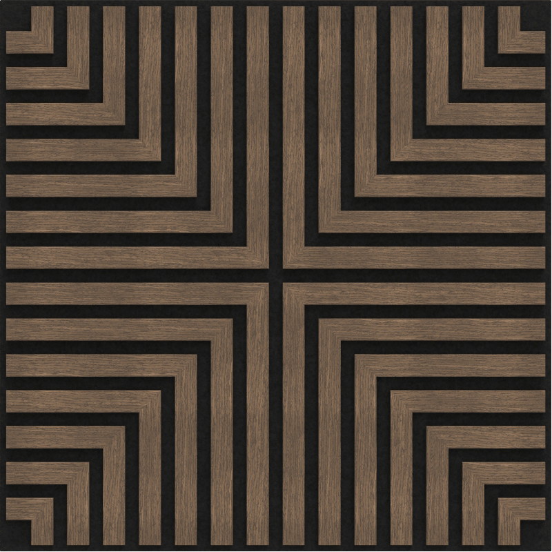 Mexen Linea 02 akustický nástěnný panel 60 x 60 cm (4 ks), plsť 9 mm, technická dýha, Tmavý Ořech - S110-60607-02-044