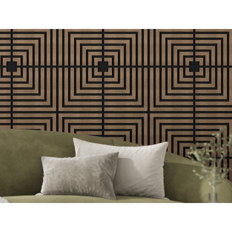 Mexen Linea 02 akustický nástěnný panel 60 x 60 cm (4 ks), plsť 9 mm, technická dýha, Tmavý Ořech - S110-60607-02-044