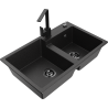 Mexen Tomas žulový dřez 2-komorový s kuchyňskou baterií Rita, černý/stříbrný metalik - 6516-73-670300-70-B