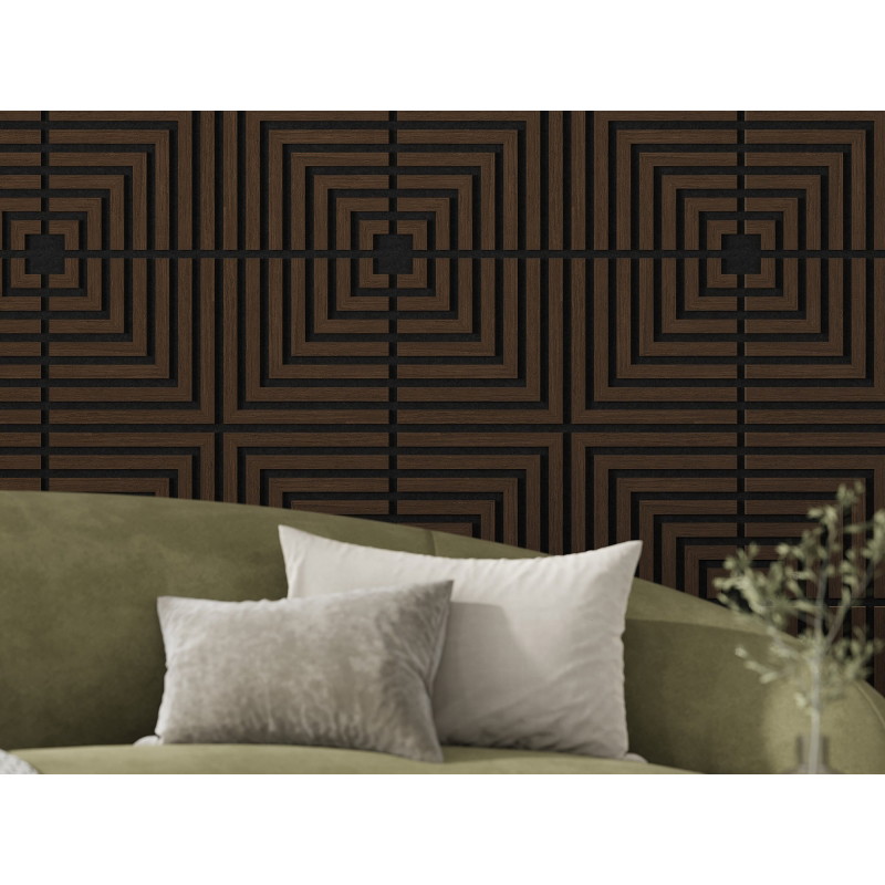 Mexen Linea 02 akustický nástěnný panel 60 x 60 cm (4ks), plsť 9 mm, technická dýha, Mocca dub - S110-60607-02-045