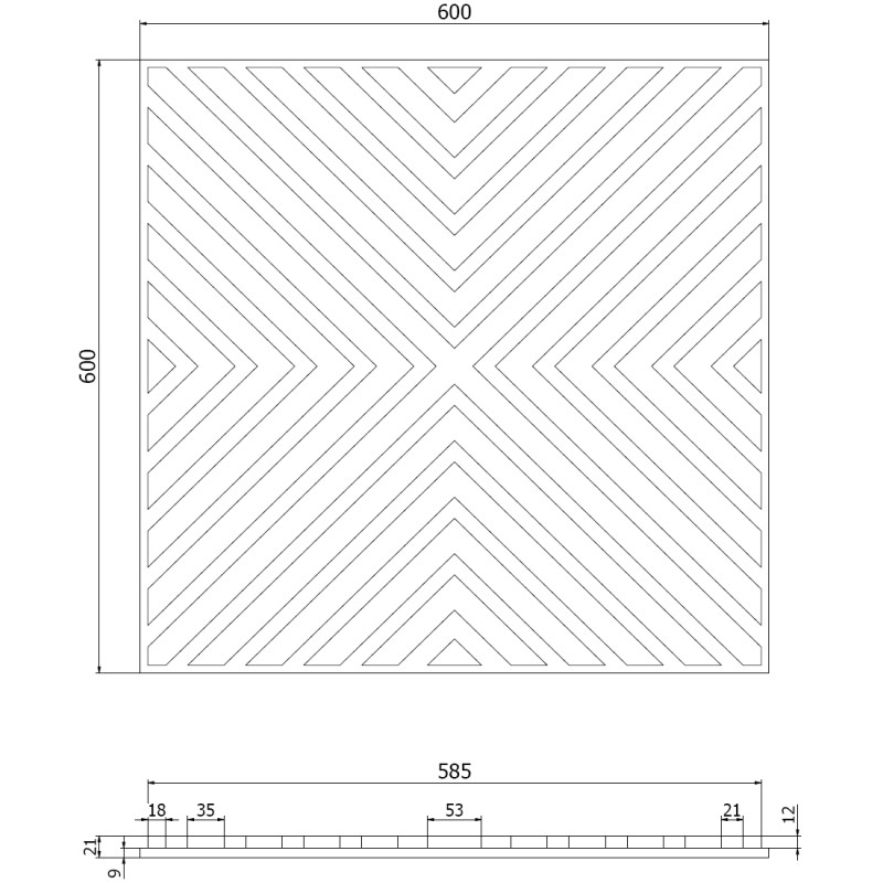 Mexen Linea 01 akustický nástěnný panel 60 x 60 cm (4ks), filc 9 mm, technická dýha, Dub Mocca - S110-60607-01-045