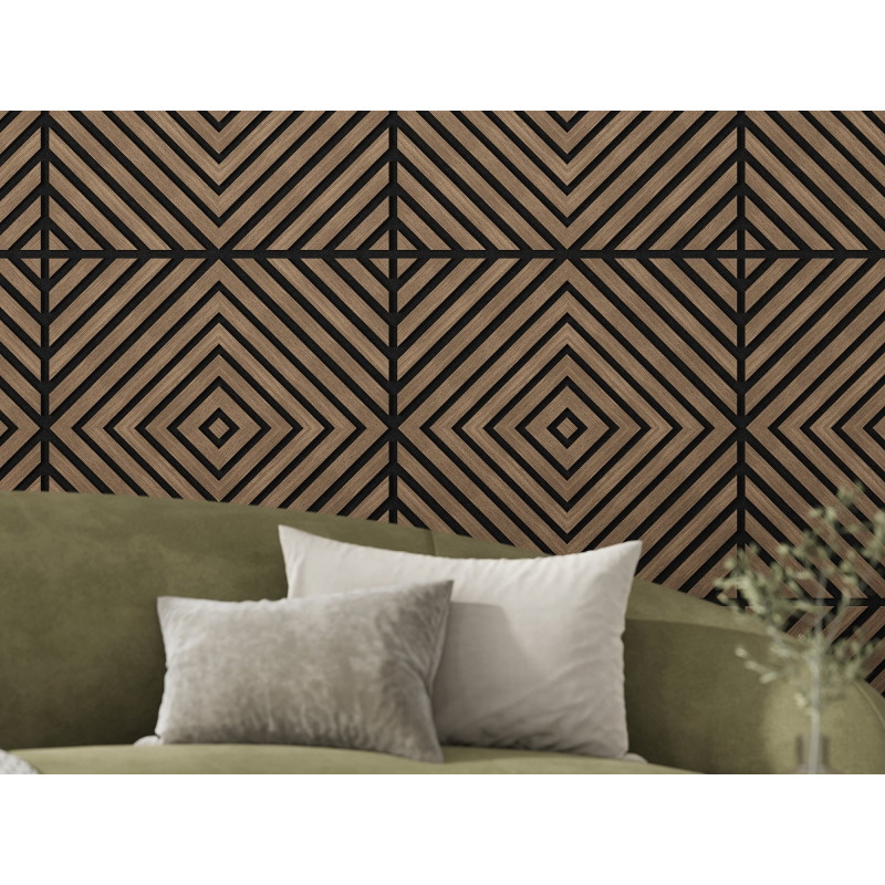 Mexen Linea 03 akustický stěnový panel 60 x 60 cm (4 ks), plsť 9 mm, technická dýha, Tmavý Ořech - S110-60607-03-044