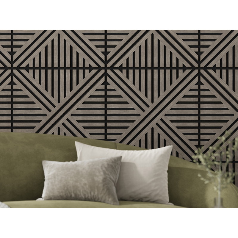 Mexen Linea 05 akustický nástěnný panel 60 x 60 cm (4ks), plsť 9 mm, technická dýha, Šedý Dub - S110-60607-05-043